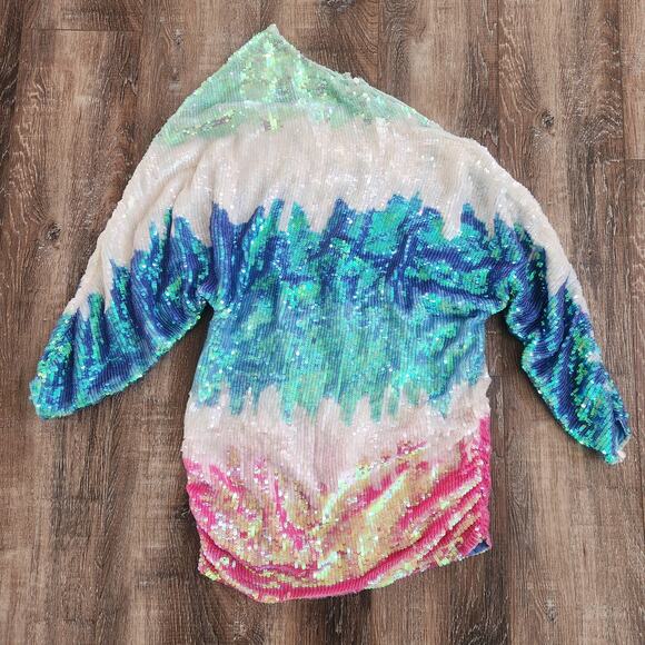 Retrofete Yasmin Sequin Dress in Unicorn Dip Dye Off the Shoulder Size S/M? - Picture 2 of 11